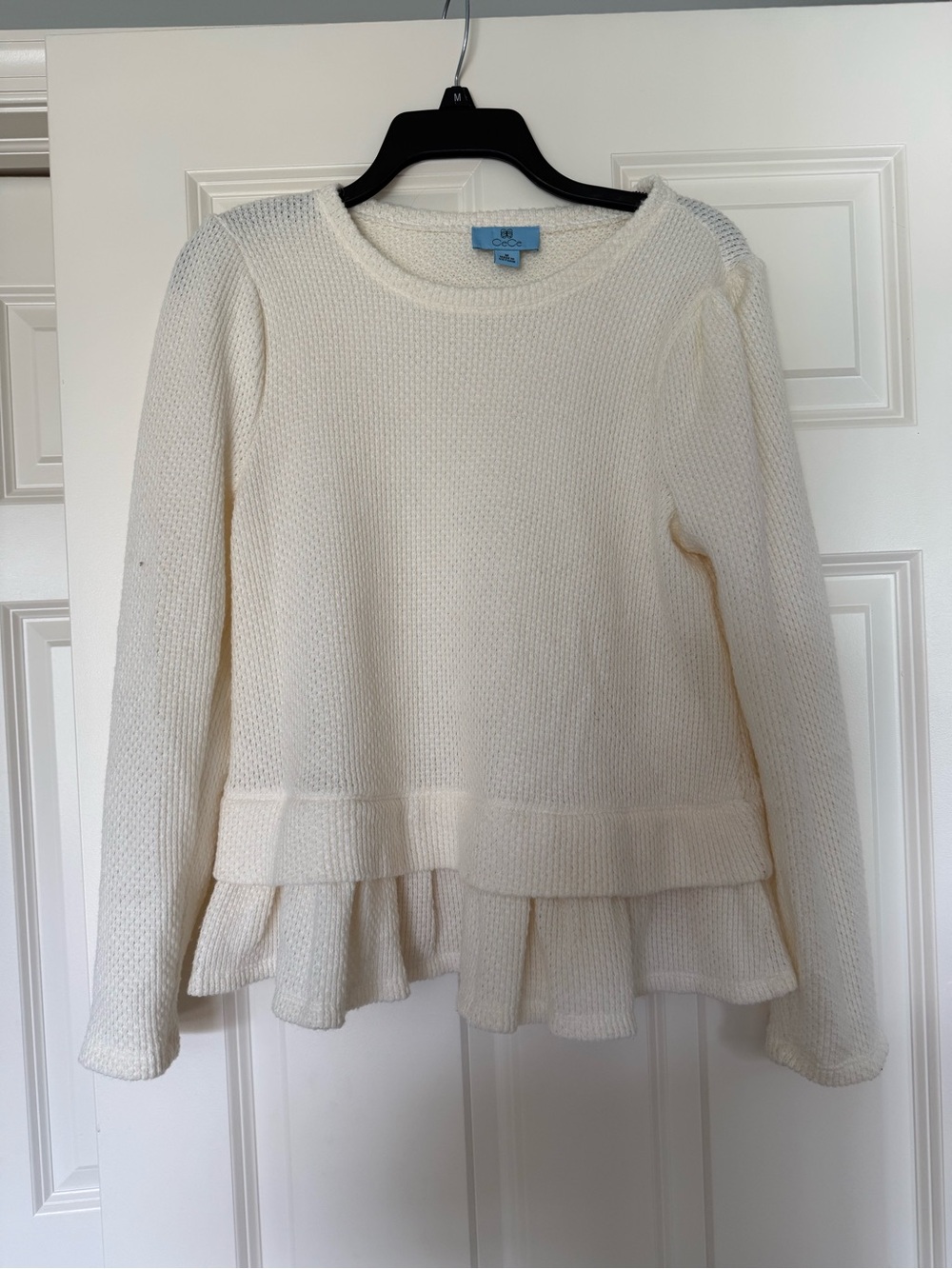 CeCe Cream Waffle-Knit Crew Sweater